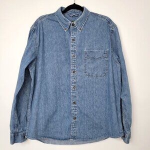 Vintage 90s Eddie Bauer Mid Heavyweight Denim Workwear Utility Shirt 100% Cotton